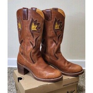 Vintage Frye Sabrina Flower Western Boots Women 8.5 B Brown Floral 8 1/2 Campus